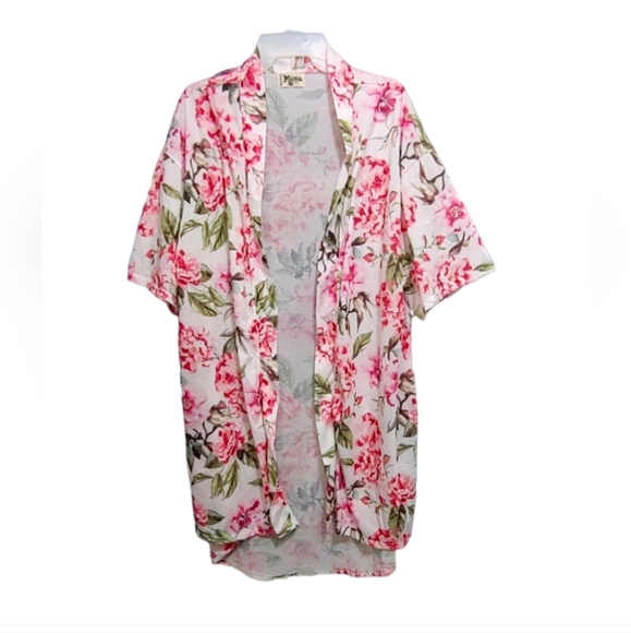 Show Me Your Mumu Pink Floral Brie Short Sleeve Light Robe Women's One Size - Picture 3 of 8